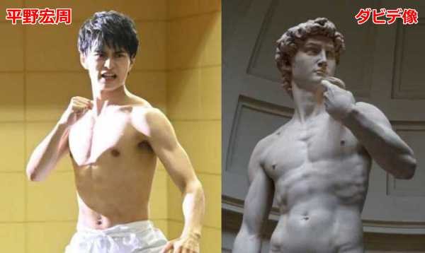 平野宏周とダビデ像の筋肉比較画像