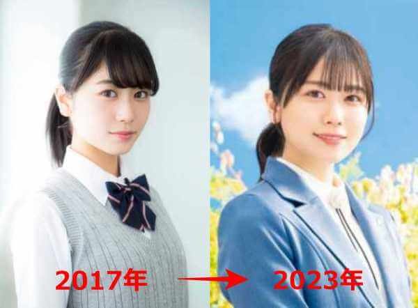 丹生明里の2017年と2023年の姿を比較した画像